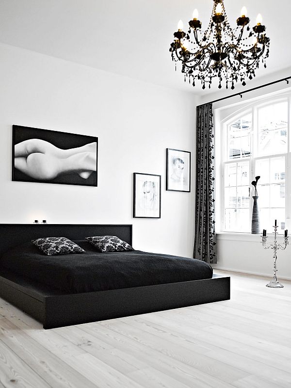 black and white interior duplex bedroom