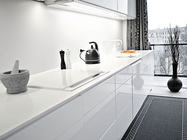 black and white interior duplex kitchen