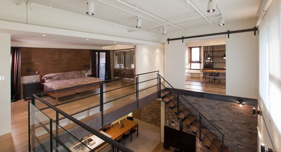 the bedroom can be separated with huge sliding panels