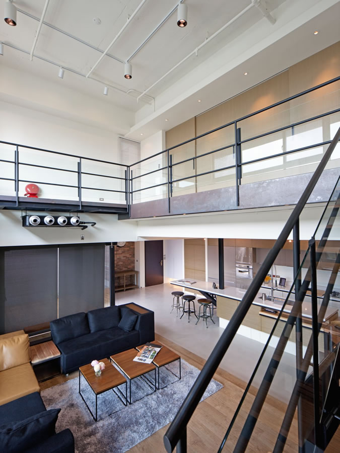 sparse gallery above the living room